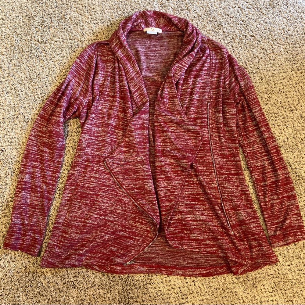 Le Lis Maroon Wine Space Dye Cardigan Flowy Zip Up Sweater Medium